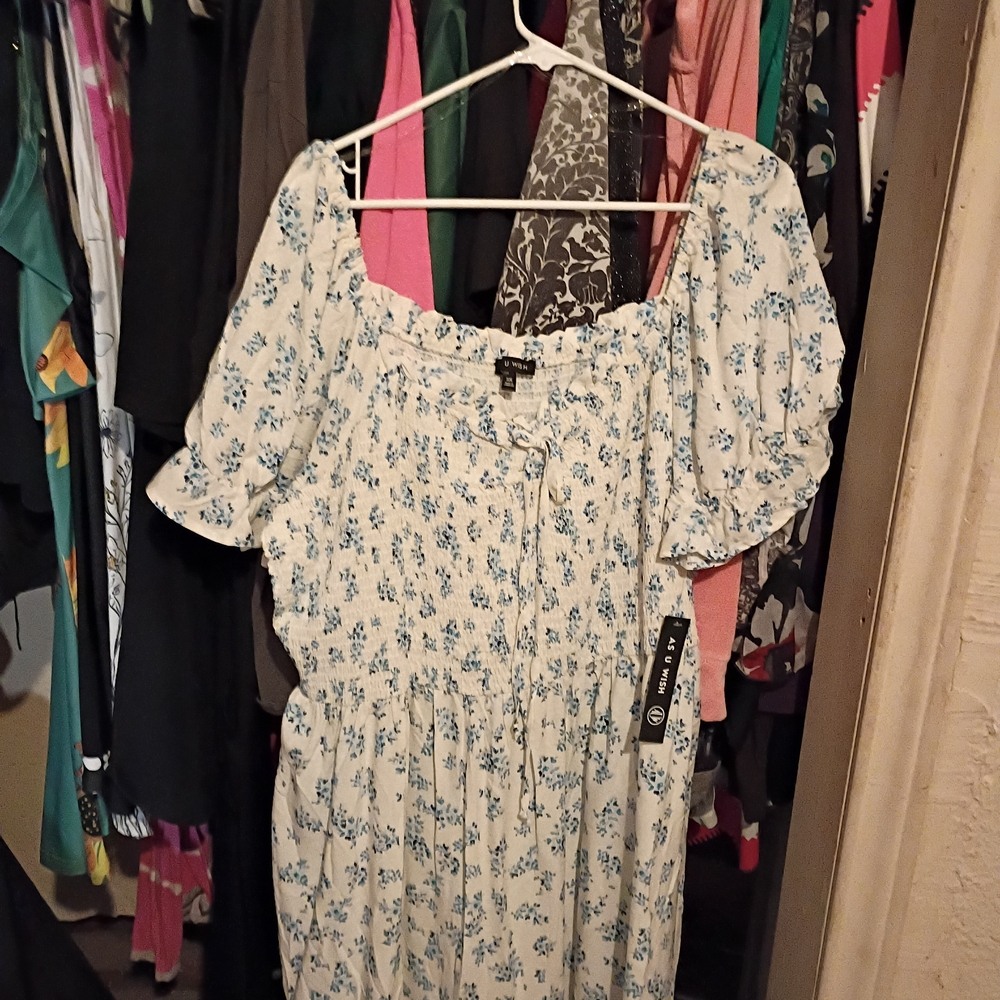 Wish White Maxi Dress with Blue Floral Print
